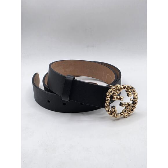 Gucci Black Leather Gold-tone GG Buckle Belt S 80/32 sz main image 4